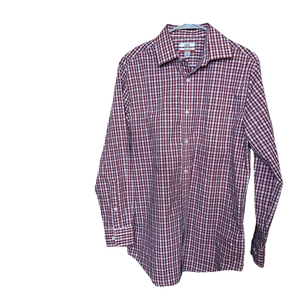 Croft & Barrow Easy Care Classic Fit Red Plaid Button Down Shirt 15.5 32/33